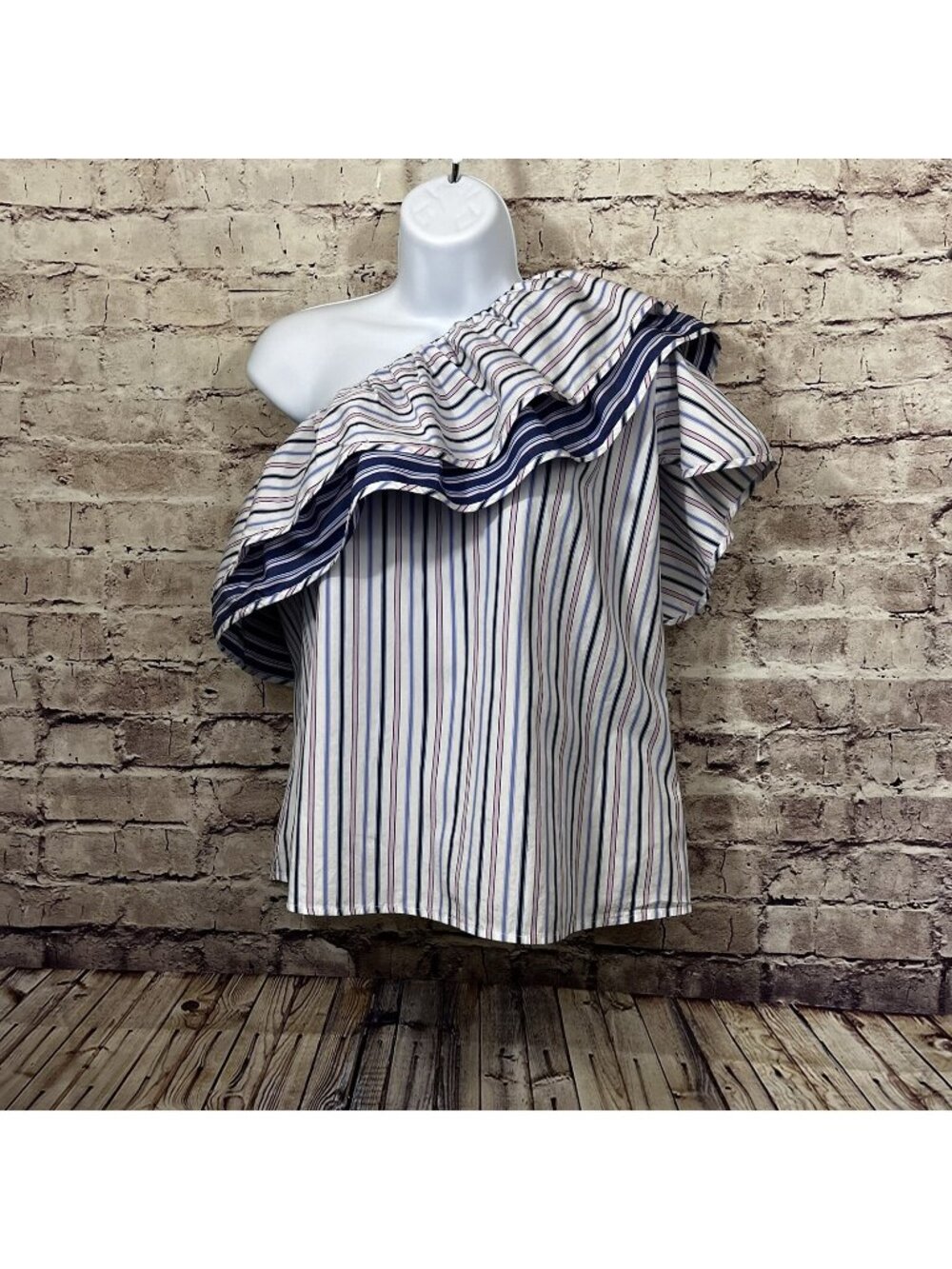 Parker Top Pastel Striped Ruffle Off The Shoulder Top